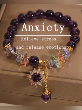 Purple Crystal Charm Bracelet - Anxiety Relief